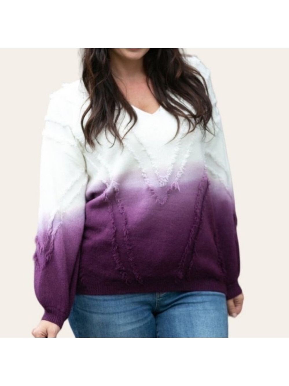 SWEET LOVELY BY JEN Purple Ombre Knit Long Sleeve Sweater Size S/M